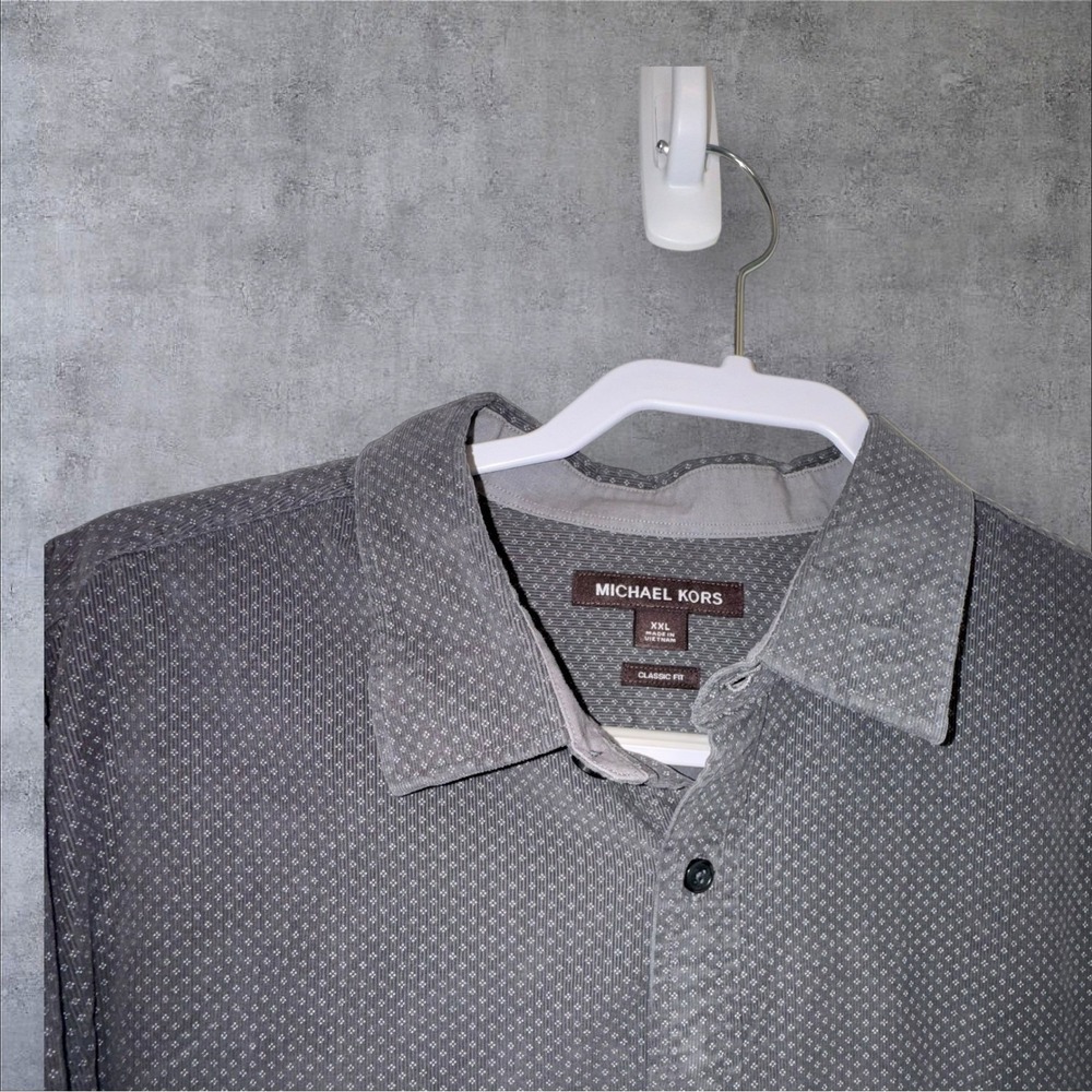 Michael Kors Mens XXL Classic Fit Gray Patterned Long Sleeve Shirt - Picture 2 of 8